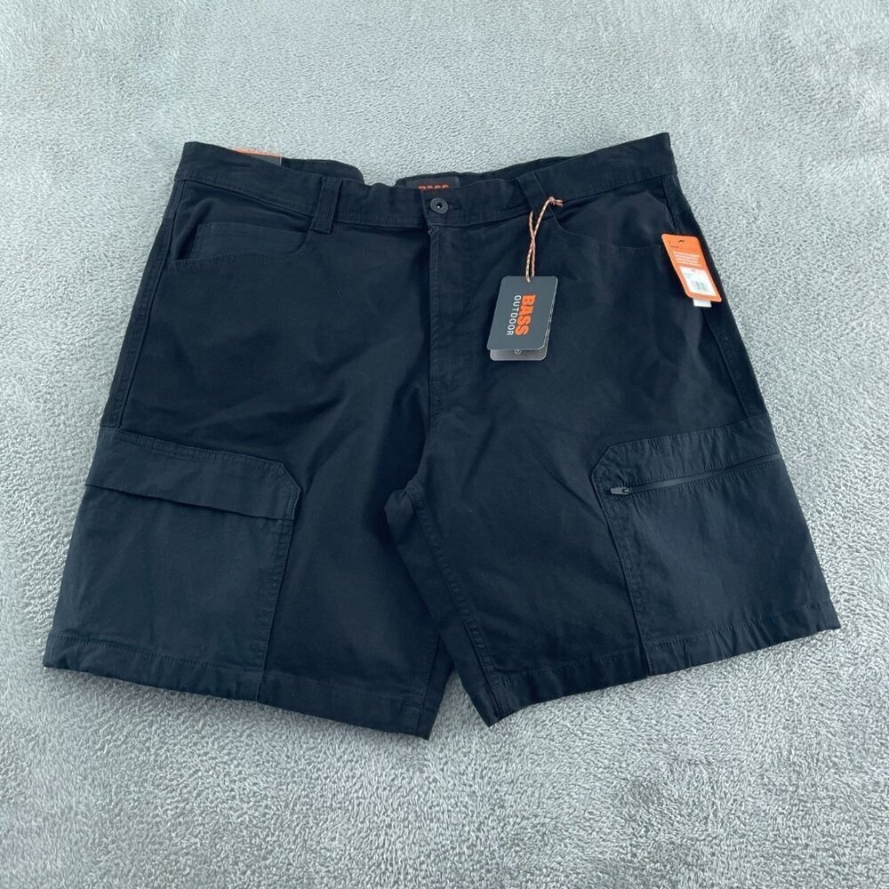 NWT Bass Outdoor Pro Cargo Shorts Men's 40 Black Cotton/Spandex Blend  3644